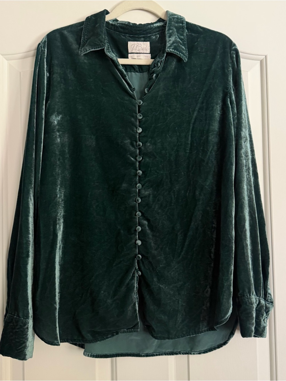 J.Crew Emerald Green Velvet Button Front Blouse S